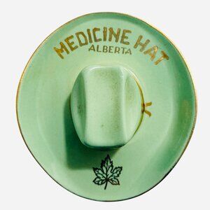 Vintage Medicine Hat Alberta Souvenir Ceramic Ashtray – Green Maple Leaf
